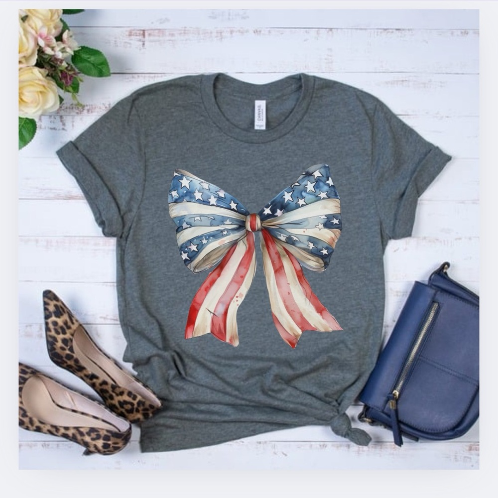 NEW- America Bow Neck Short Sleeve Tee Shirt Multiple Colors And S…